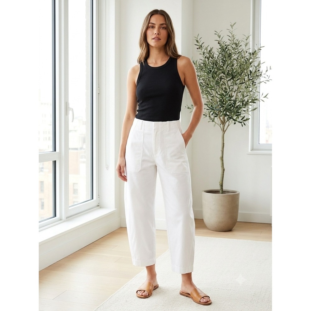 Athleta Skyline High Rise Barrel Leg Pant Trouser Bright White Stretch Casual 14
